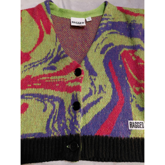 The Ragged Priest Jitters Cropped Oversized Abstract Marble Knit Cardigan Sz XS - Picture 6 of 12